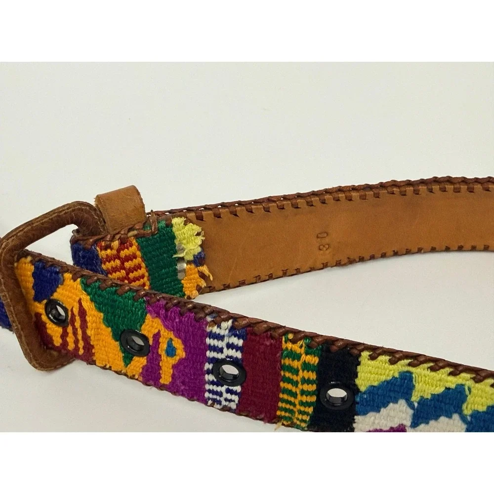 Vintage Woven Multi Color Leather Belt Size 30 Handmade‎ Tribal Southwestern